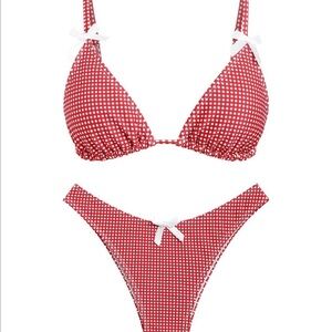 Chic Red Checkered Bikini Set